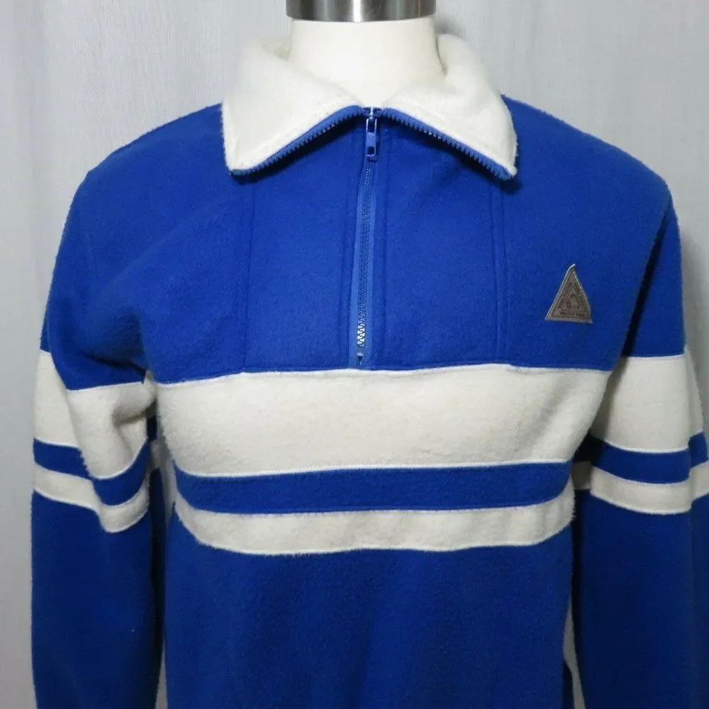 80s Vintage Pacific Trail M Ski Fleece 1/2 Zip Pullover Sweatshirt Blue White